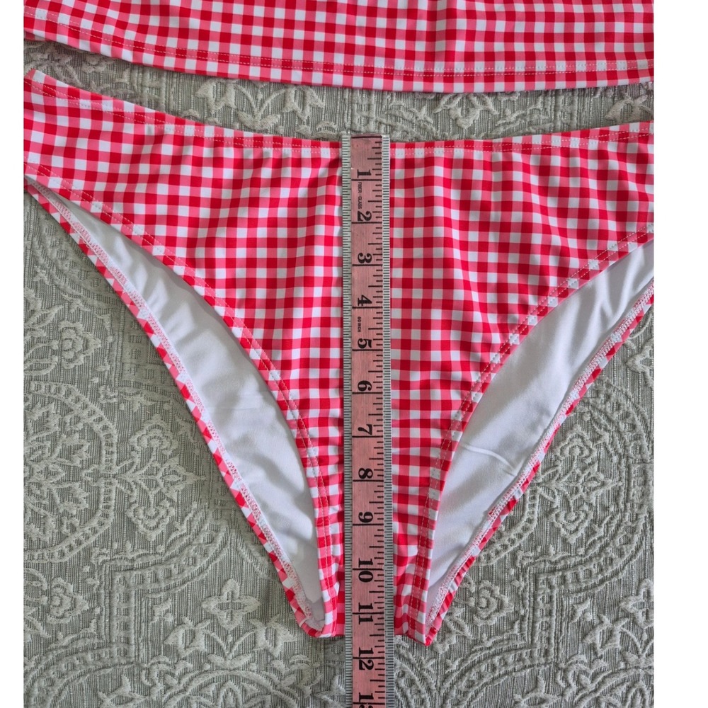 ZAFUL Red White Gingham Tankini Swimsuit Two‎ Piece Set Retro Checkered New 2XL - Picture 5 of 7